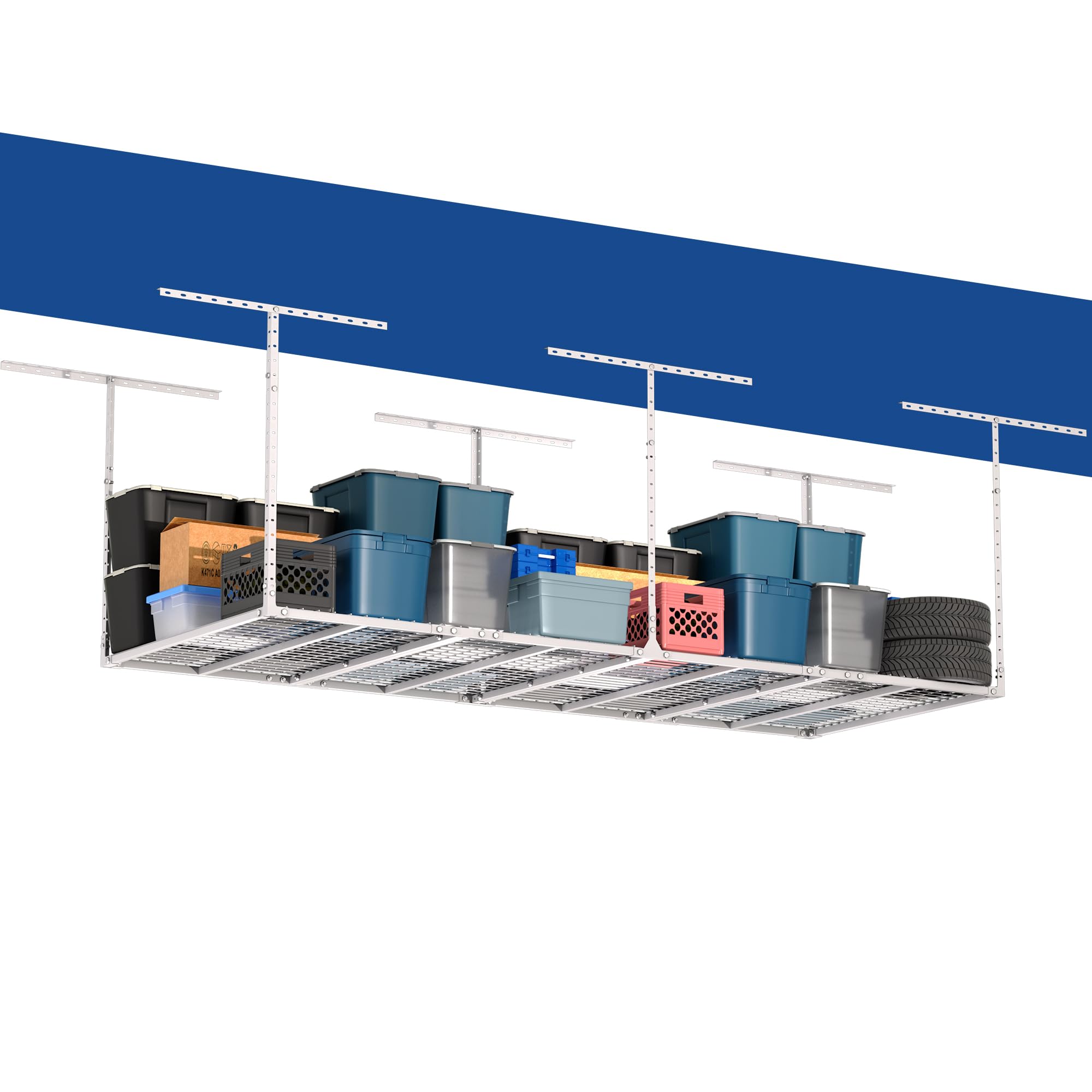 GIOTORENT 3x8FT Heavy Duty Overhead Garage Storage Rack - Adjustable Ceiling Shelving with 600lbs Weight Capacity, Metal Garage Organization System,