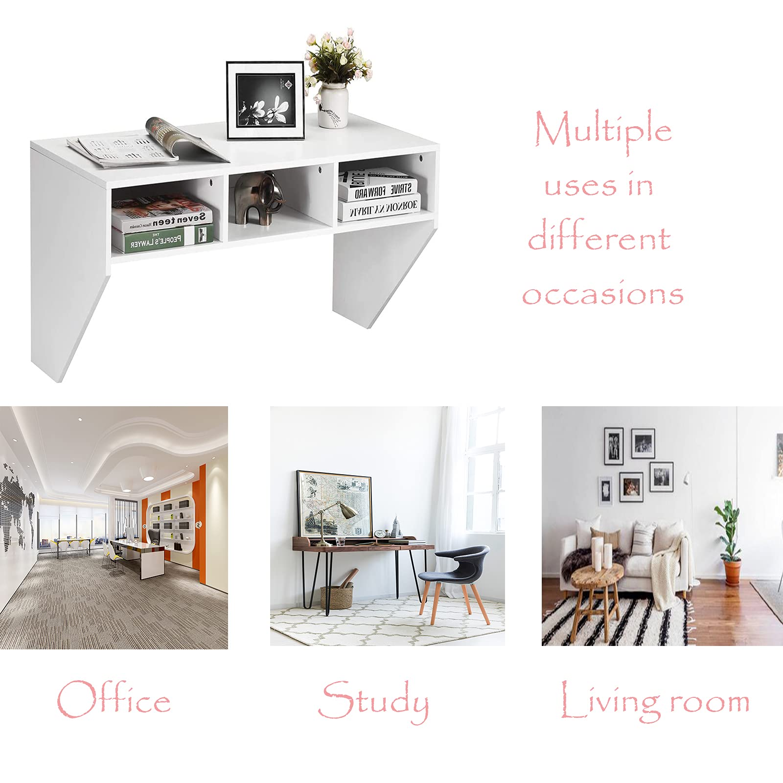 GIANTEX Wandtisch Mit 3 Ablagefächern - 108x53x52cm Weißer Schreibtisch Zum Aufhängen