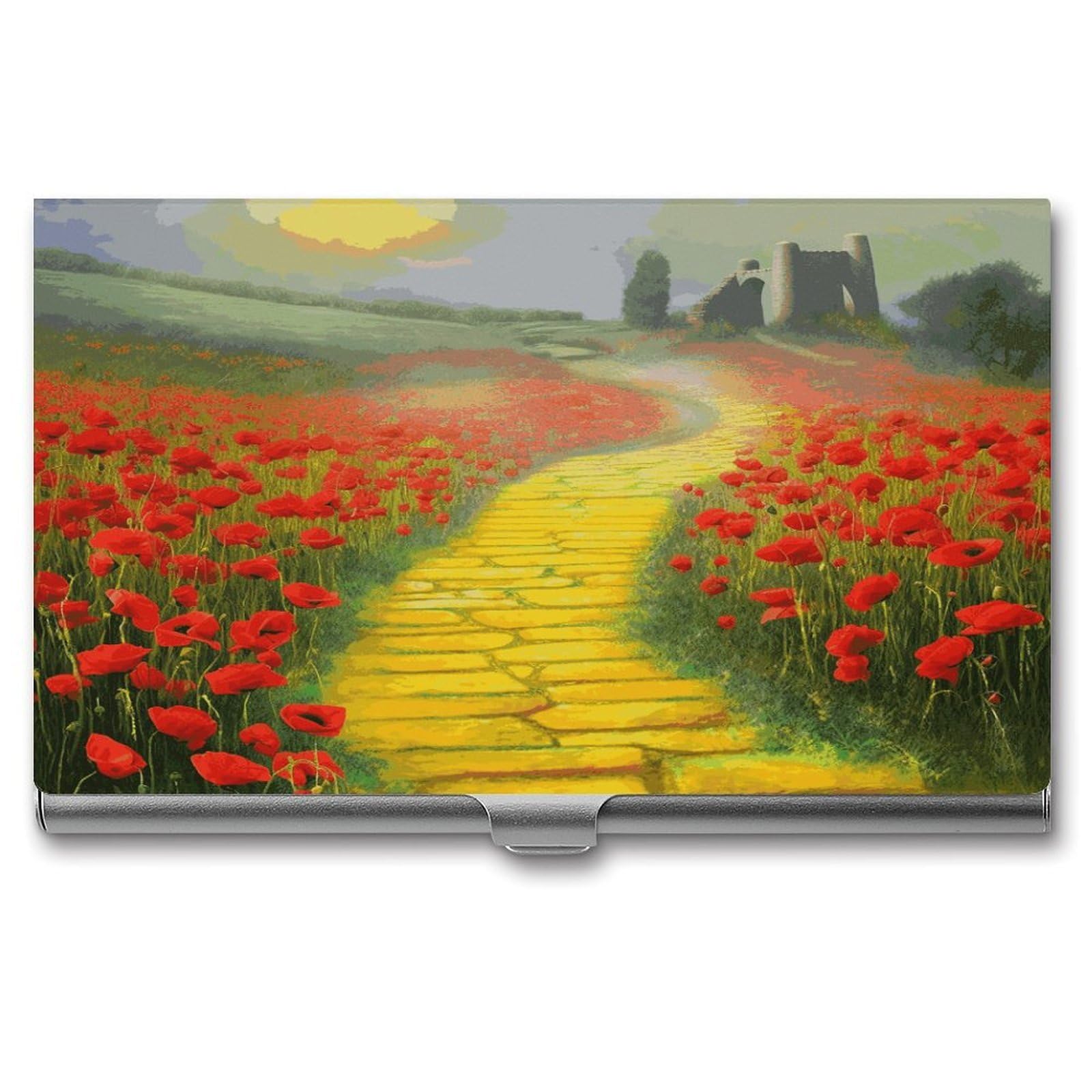 FekiLoot Poppies Field Yellow Brick Road Business Card Case for Men And Women,Business Card Holder with Ultra Slim Flip Cover Business Card Holder Purse Name Cards Holders for Wallet Organizer