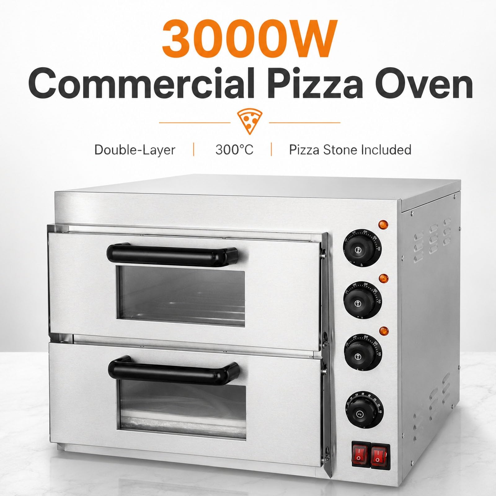 Forno per Pizza Commerciale a Doppio Piano Da 3000 W, Forno Elettrico Da Banco in Acciaio Inox Con Timer E Controllo Indipendente Della Temperatura – Forno per Interni per Ristoranti