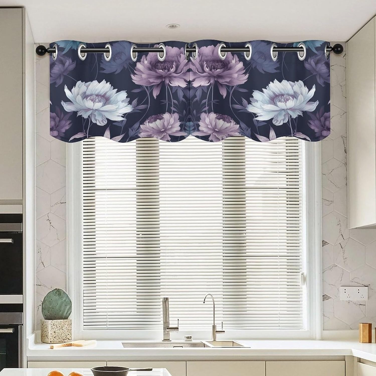 Purple Withered Flowers 2 Pack Valance Curtains Window Treatments. Adjustable Curtain with Rod Pocket.Cafe Curtains is Half Curtains for Privacy Decorative 52x18.1 Inch.