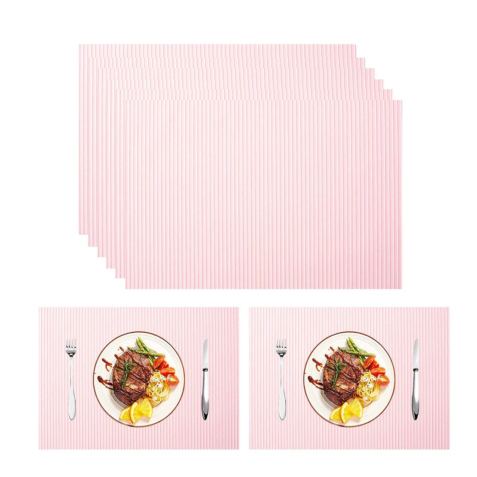 Rosa Silikon-Tischsets, Set mit 8 Gummi-gestreiften Rillen, wasserdicht, rutschfest, Esszimmer-Tischset für Küche, Hochzeitsdekoration, Kinder, hitzebeständige Esszimmer-Tischsets