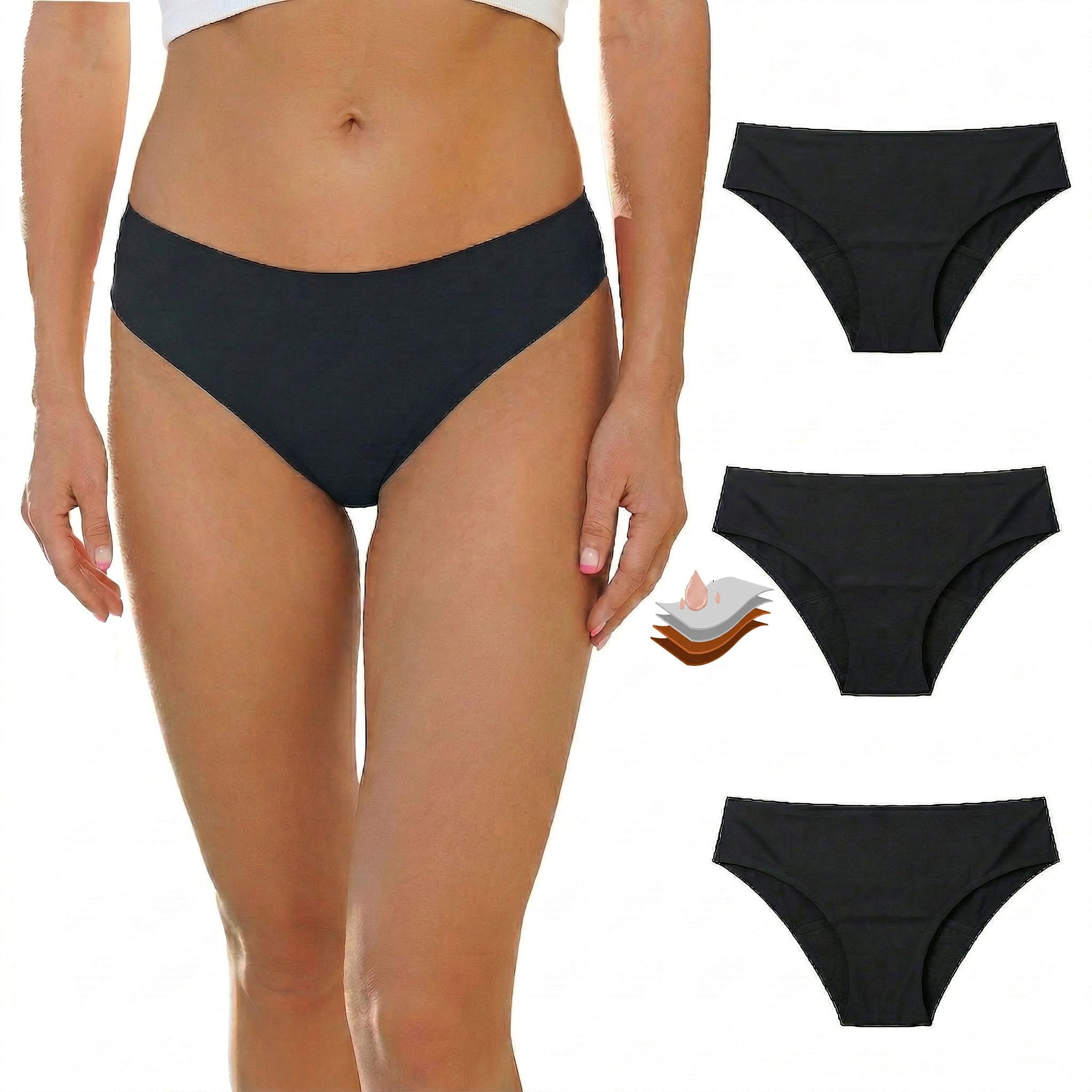 QBEJIME 3 Uds Bikini Menstrual Mujer Niña Baño,Bragas Bikini Menstruales para Adolescente Braga Bañador Negra Biquini