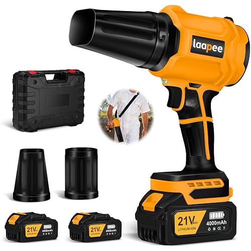 Leaf Blower Cordless,Battery Powered 800,000 RPM Electric Leaf Blower with 2 x 4.0Ah Battery and Charger Handheld Blowers for Lawn Care,Dust,Snow,Car Blowing Water with 2 Extended Nozzle,Orange