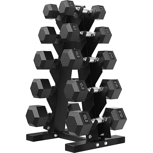 Hex Weights Dumbbells Set with Rack, 75-550 lb Rubber Coated Dumbbell Sets with Storage, Free Hand Weight for Strength Training, Exercise, Fitness, Home, Gym, Heavy Duty