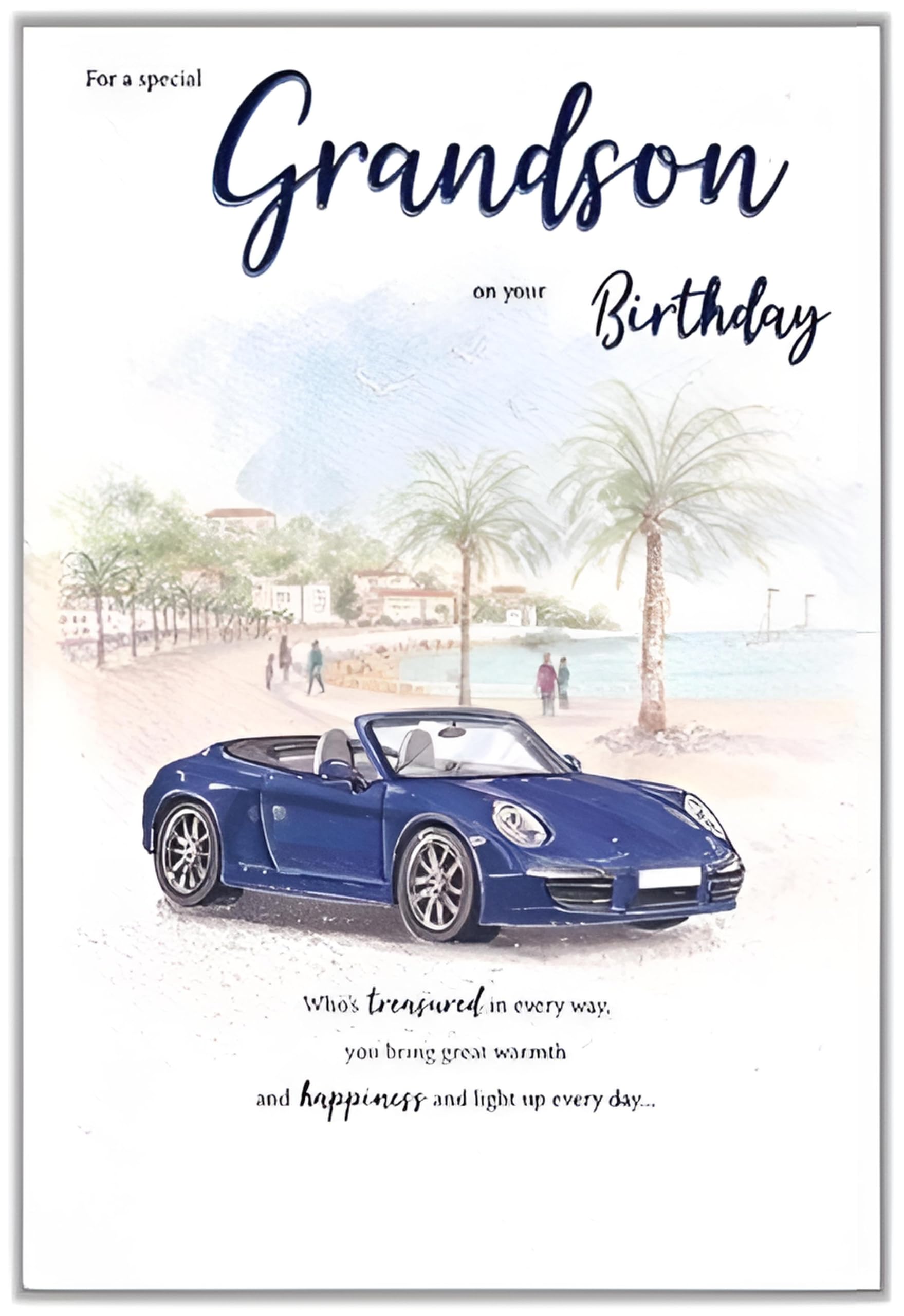 Greeting Card (ICG0001) - Grandson Birthday - Blue Sports Car - Treasured Grandson