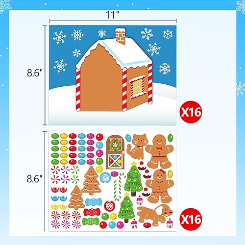 Miniatura 3 de 32PCS Make-a-Gingerbread House Stickers para niños - Juego de fiesta de NavidadManualidadActividadFavorSuministros - 16 productos terminados