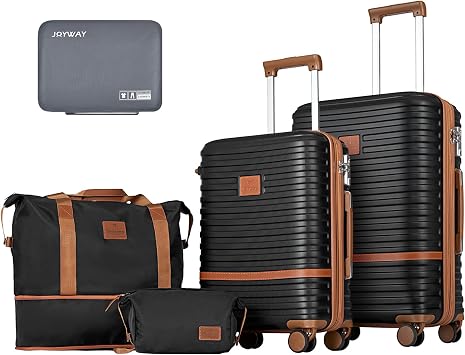 Joyway Carry on 20Inch &24 Inch Checked Luggage Set, 2-Piece Expandable Suitecase Set with Spinner Wheel, Hard Shell Suitcase with TSA Lock(Black)