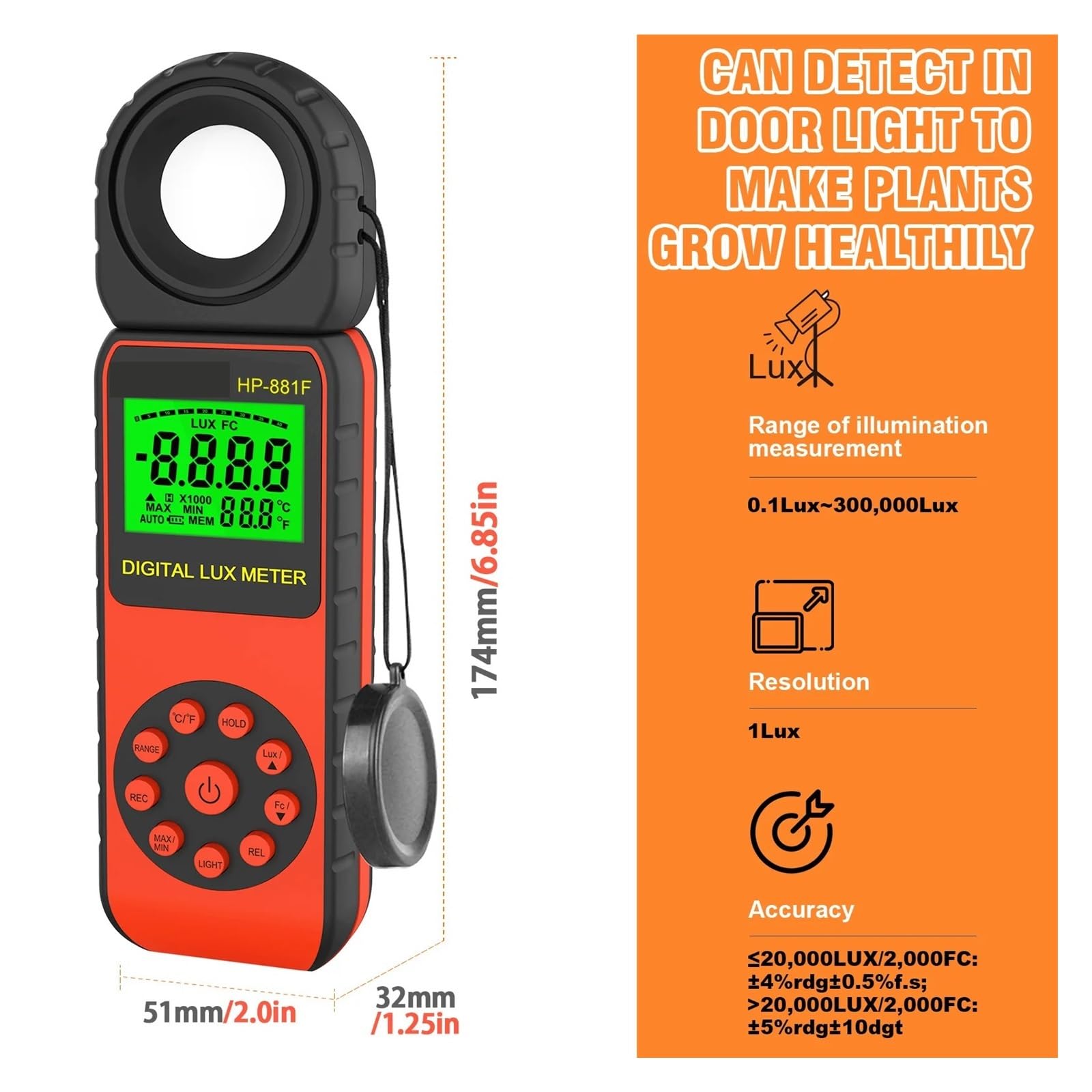 Spektralphotometer, Digitales Beleuchtungsstärkemessgerät, Hohe Genauigkeit, Schnelle Reaktionsgeschwindigkeit, LCD-Monitor, 1–4000000 Lux, Auflösung: 0,1 Lux/FC