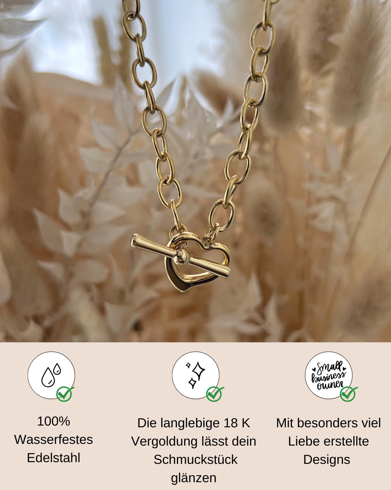 Damen Kette Marbella Edelstahl Herz Verschluss