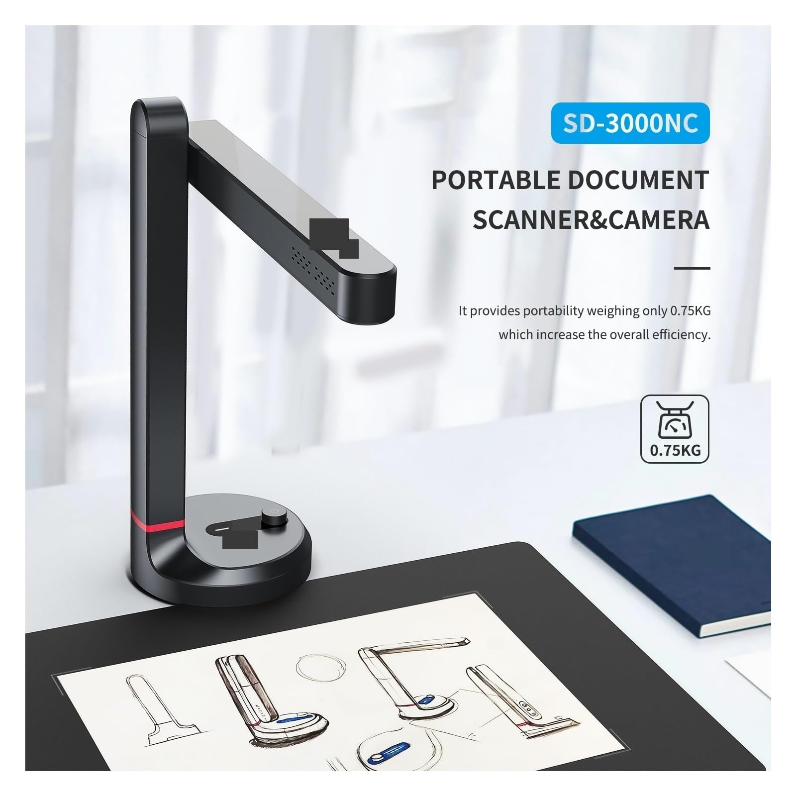 Cámara de documentos, escáner de libros T201, escáner automático de documentos, tamaño máximo A4 A3 con lámpara LED OCR inteligente de escritorio para la familia en casa y oficina