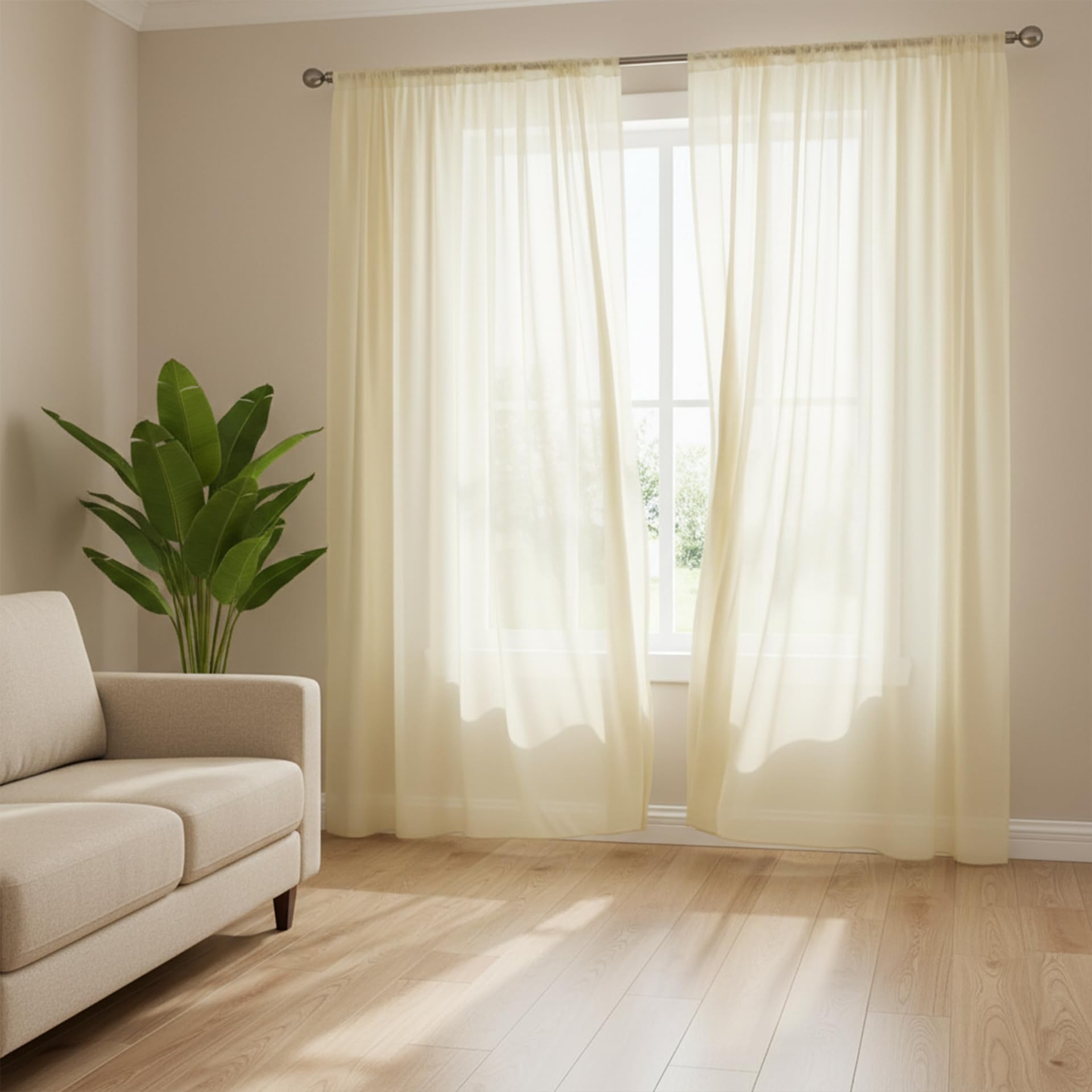 AMZYU Voile Curtains for Living Room 195 x 260 cm Light Filtering Sheer Curtains Short Wrinkle Resistant Solid Colour, Privacy Protected for Bedroom Patio Door, Beige
