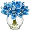 Oairse Artificial Orchid Flowers in Vase Real Touch Blue Faux Cymbidium Orchid Arrangement with Glass Vase Fake Water Decorative Artificial Flowers for Home Decor Table Centrepiece Living Room Office