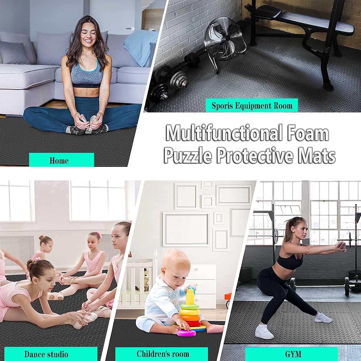 Treadmill Floor Mat - 8 Interlocking Foam Tiles, Fitness Equipment Protector, Yoga & Exercise Mat for Treadmills, Cycles, Rowers, Cross Trainers, 24"x24", Black