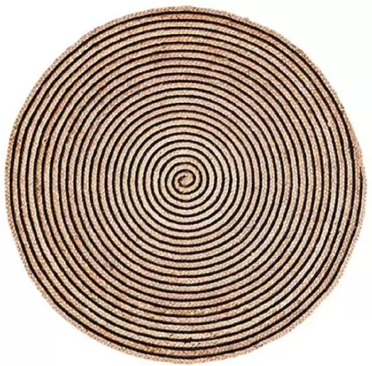 LEGACY Jute Area Rug Natural Jute Cotton Natural Fibers Floor/Door Mat Rug Furnish Décor Striped Circle Design Carpet for Bedroom Living Room (70 cm, X 70 cm, Circle)