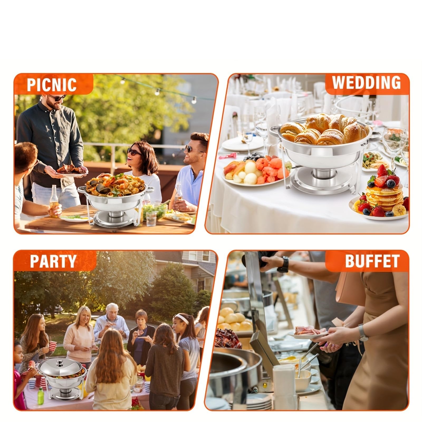 Set di Riscaldavivande per Buffet 1 confezione da 5QT Chafing Dish Set buffet, teglie for cibo, teglia for acqua e porta-combustibile for ristoranti, catering, feste, matrimoni