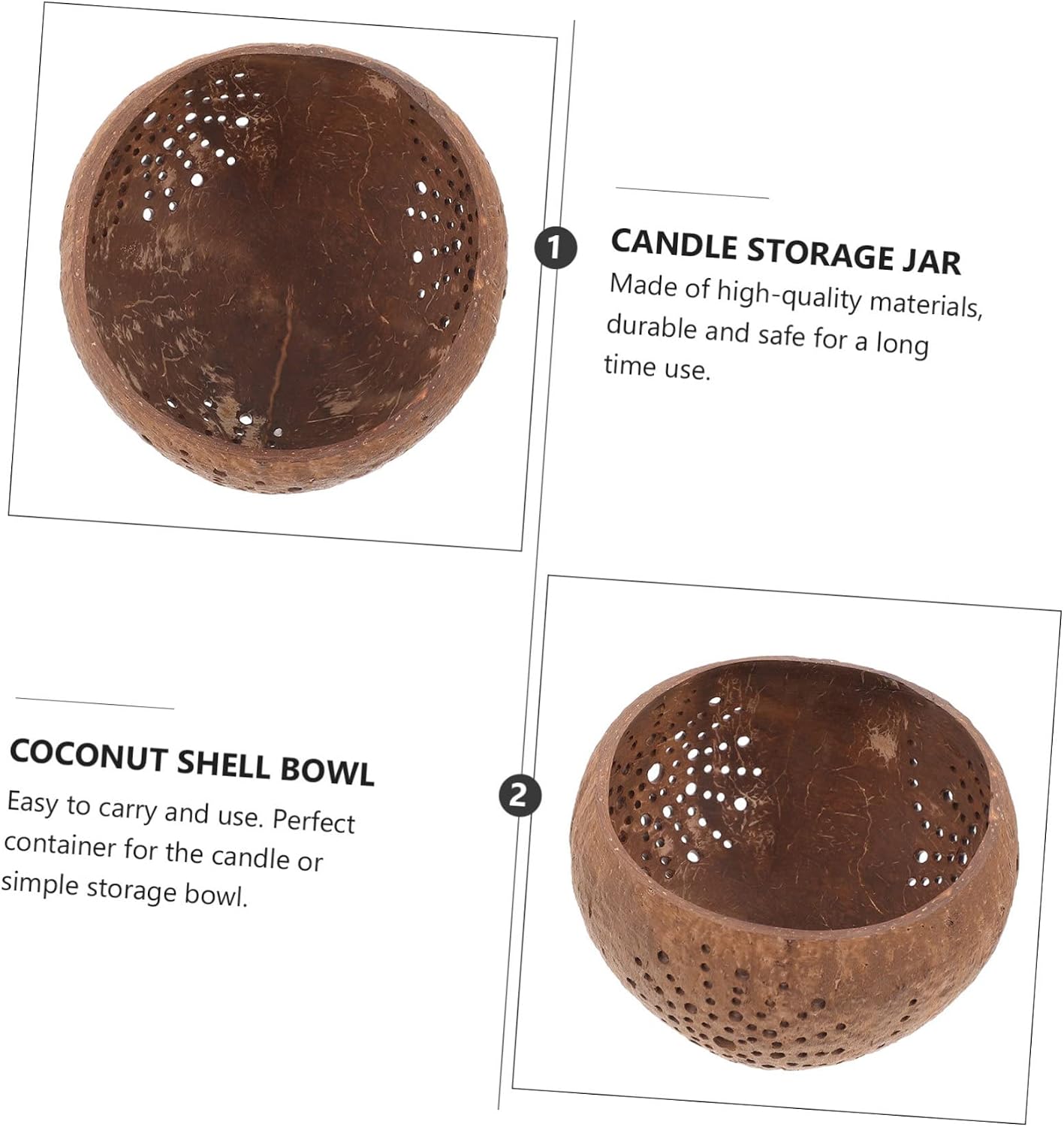 Alipis Hollow Candle Bowl Coconut Shell Craft Candle Holder Decorative Jar Cottagecore Style