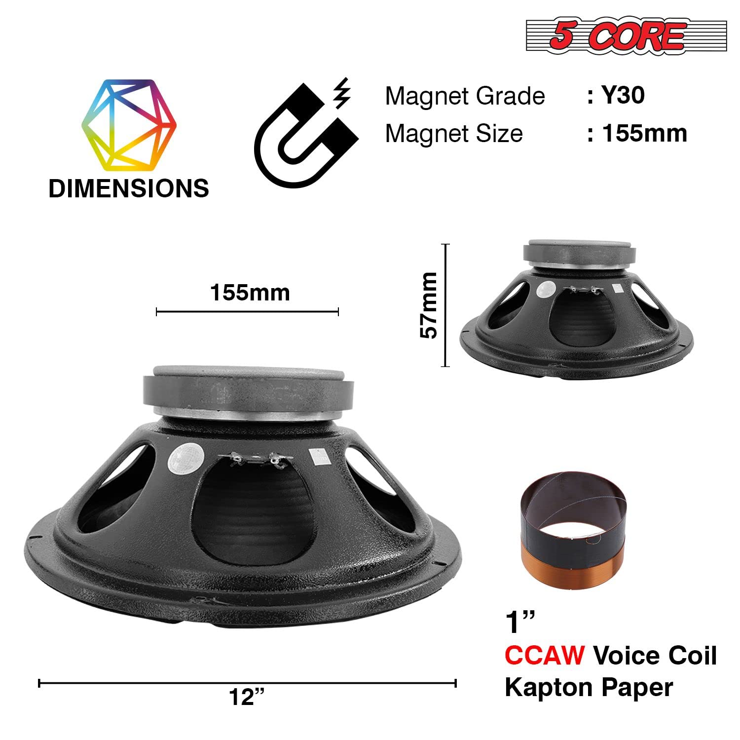 Amazon.co.jp: 5コア 12インチ DJ サブウーファー 交換用 1550W PMPO