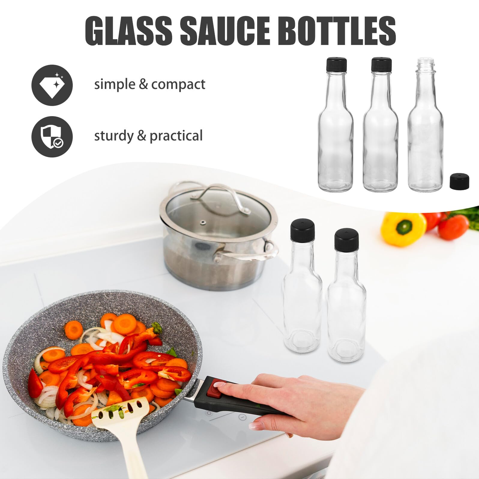 SHINEOFI Botellas de Condimentos de Vidrio 150 Ml Tapa, Recipientes para Salsa, Aptas para Picnic y Cocina, Juego de 6 Unidades, Almacenamiento Portátil para Ketchup y Aderezos