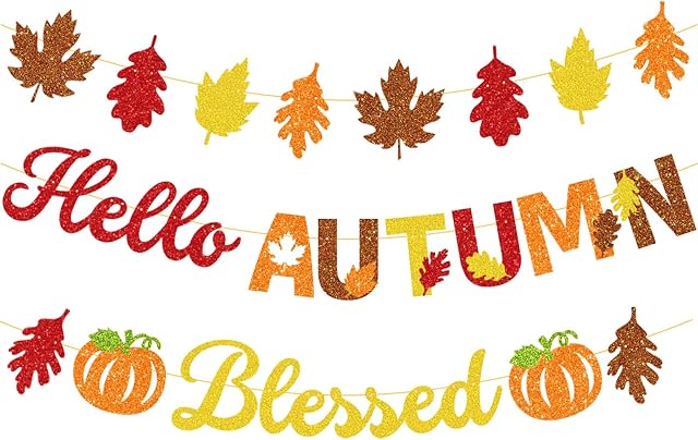 Fall-Autumn Leaves-Garland Thanksgiving Pumpkin Party-Decorations - 3pcs Orange Baby Shower Birthday Paper Maple Leaf Banner Streamers, Harvest Friendsgiving Room Hanging Decor Lasting Surprise