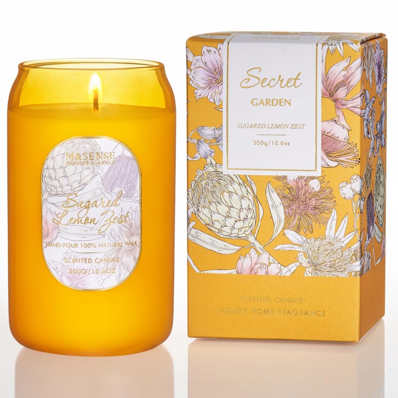 M&SENSE Aromatherapy Yellow Soy Scented Candle - Sugared Lemon Zest Scent, 10.6 oz, 60-Hour Burn,Uplifting Stress Relief Candles Gift for Birthday,Valentine's Day,Mother Day