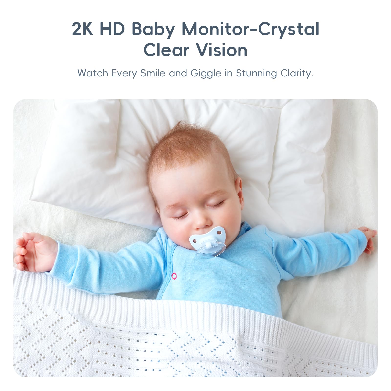 Elektroniczna niania z kamerą i dźwiękiem, Smart Video 2K HD, Wi-Fi, ekran 5", noktowizor, czujnik wilgotności temperatury, 2-drożne połączenie, kołysanka, tryb snu, wykrywanie płaczu, zasięg