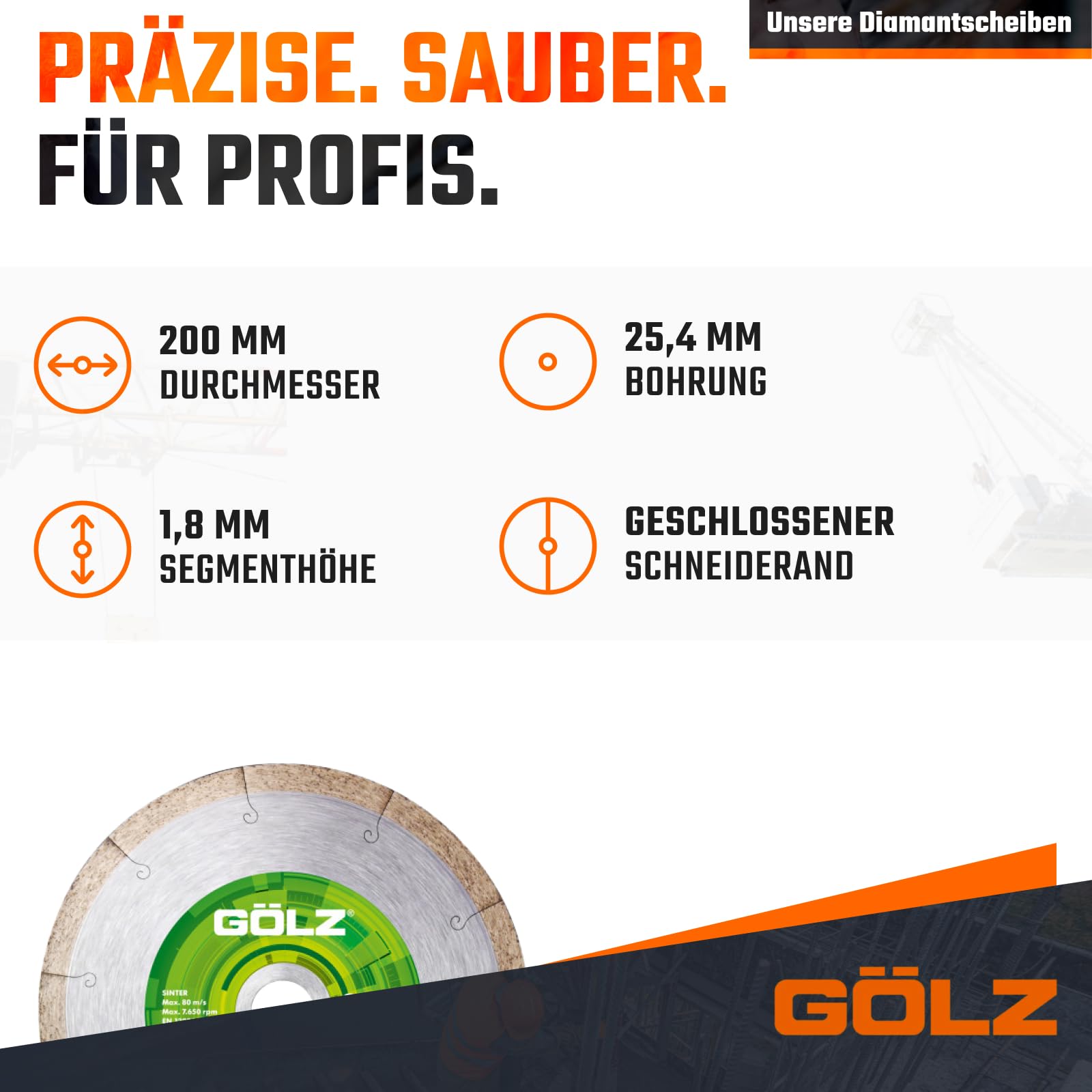 GÖLZ Diamant Trennscheibe SLF10 Ø200 x 25,4 mm, Diamantscheibe für Fliesen, Keramik, Steinzeug, dünnen Granit & Marmor, Premium Qualität Made in Germany