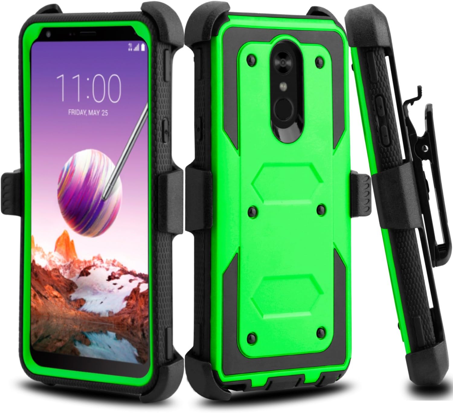 Innens Compatible with LG Stylo 4 Case, Hybrid Heavy Duty Anti-Scratch Shockproof Protective Case[TPU+PC] with Kickstand Belt Clip Compatible with LG Stylo 4 Plus/LG Q Stylo (Green)