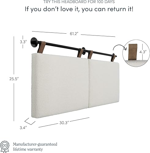 Miniatura 2 de Nathan James Charlie - Cabecera tapizada para colgar en la pared, tamaño Queen, color blanco con correas de piel sintética marrón