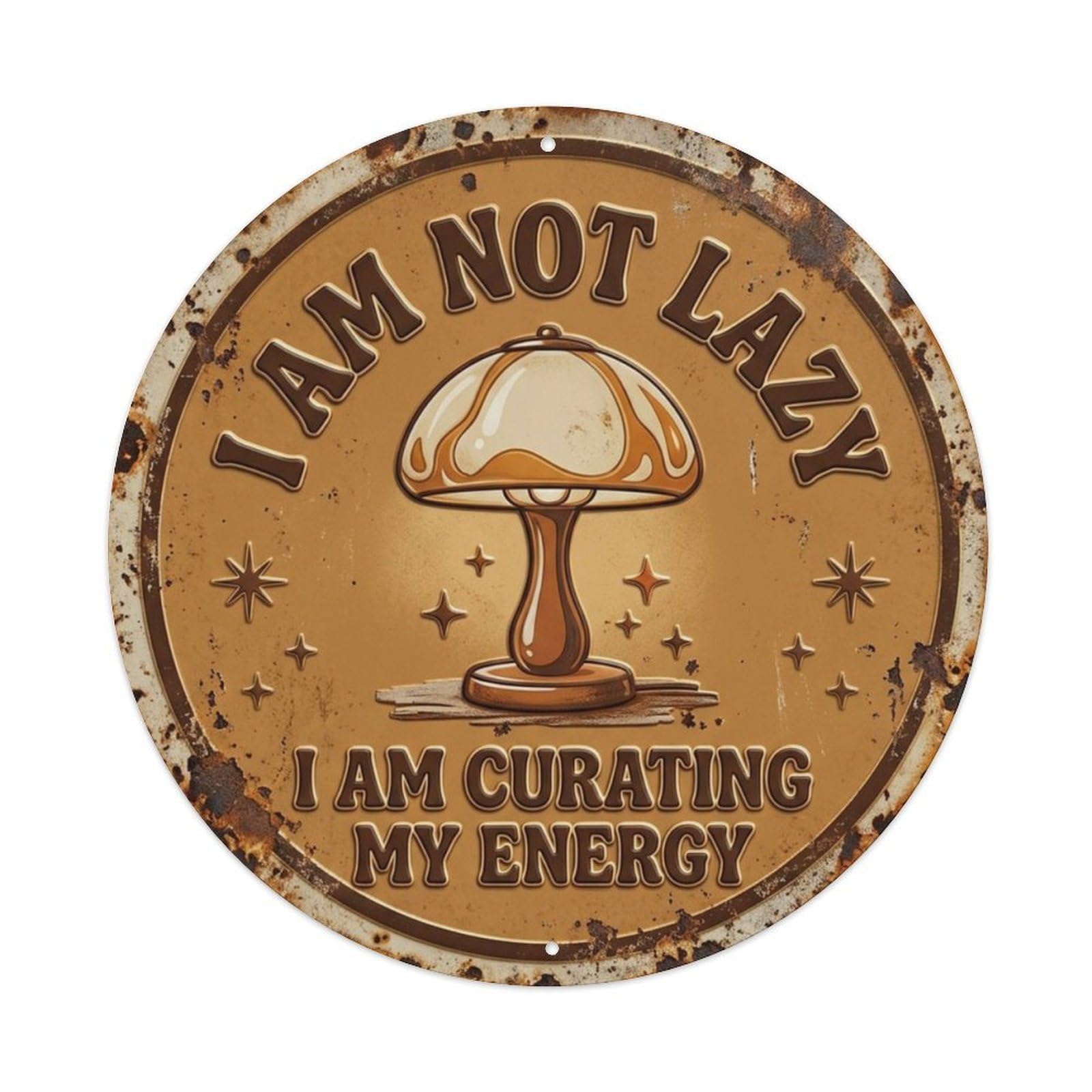 Mushroom Lamp Energy Study Metal Tin Sign Plaque Wall Decor for Cafe, Club Bar, Office, Home Garden Round Metal Poster 8x8Inch