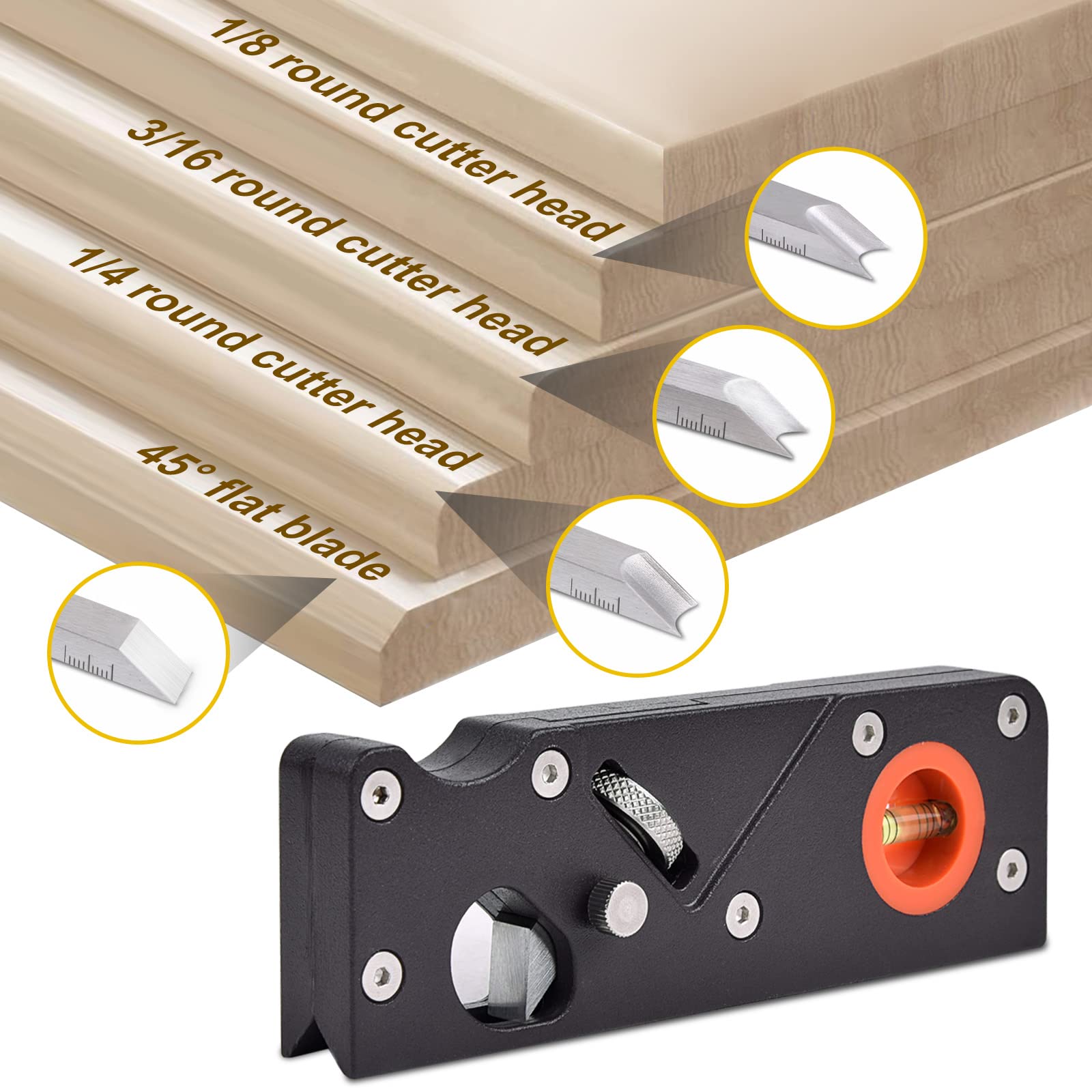 Plano de chaflán-borde de carpintería plano de esquina con localizador auxiliar, plano de mano adecuado para recorte rápido de madera (W/4cuters)