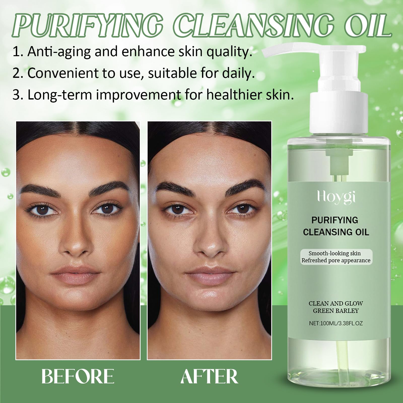 Olejek do czyszczenia Deep Clean & Glow, łagodny makijaż pszeniczny, oczyszczający twarz, olejek do demakijażu, olejek do czyszczenia twarzy, zielony zioła, nadaje się do wszystkich rodzajów skóry