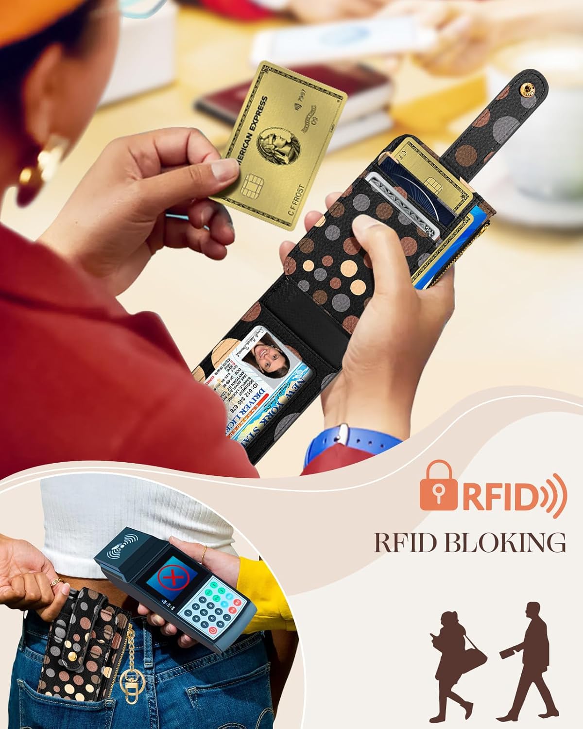 Cute Card Wallet Women - Small Wallets with Keychain Jihe RFID Credit Cardholder Aesthetic Fashion Design Coin Purse for Female Ladies Teen Girls - Image 4