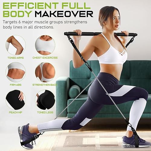 Miniatura 6 de Pilates Bar Kit with Resistance Bands, Multifunctional Pilates Bar for Women & Men with Heavy-Duty Metal Adjustment Buckle, Pilates Home Equipment