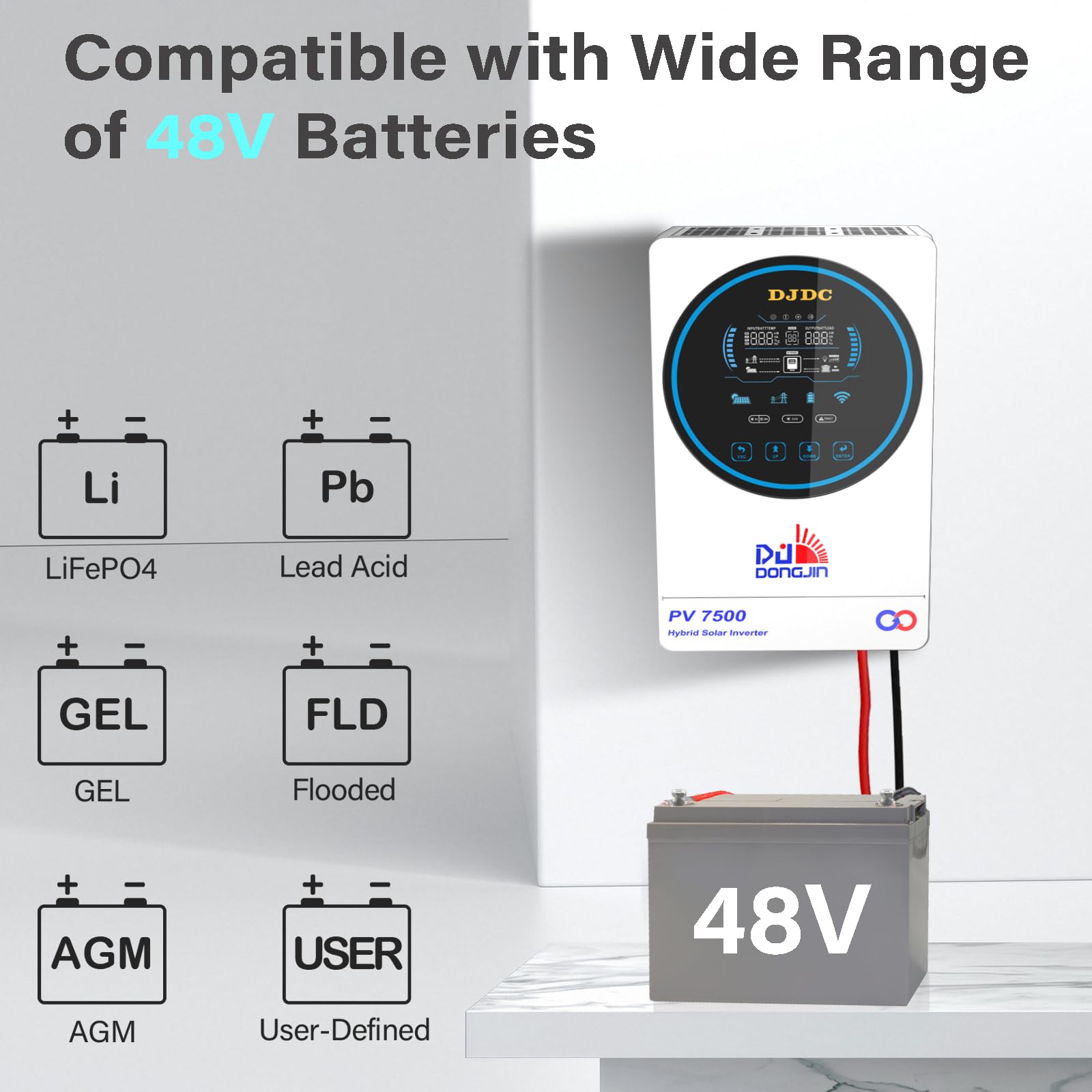 Inversor de energía solar híbrido de 6500 W, 48 V, sistema de batería de 48 V CC, salida AC de 230 V, inversor de onda sinusoidal pura, regulador de carga solar MPPT integrado, con pantalla