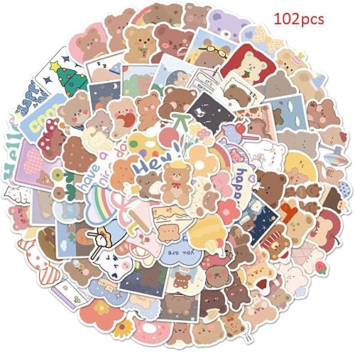 Miniatura 2 de Juego de 100 calcomanías pequeñas – Kawaii, cartulina decorativa para planificador, oso feliz