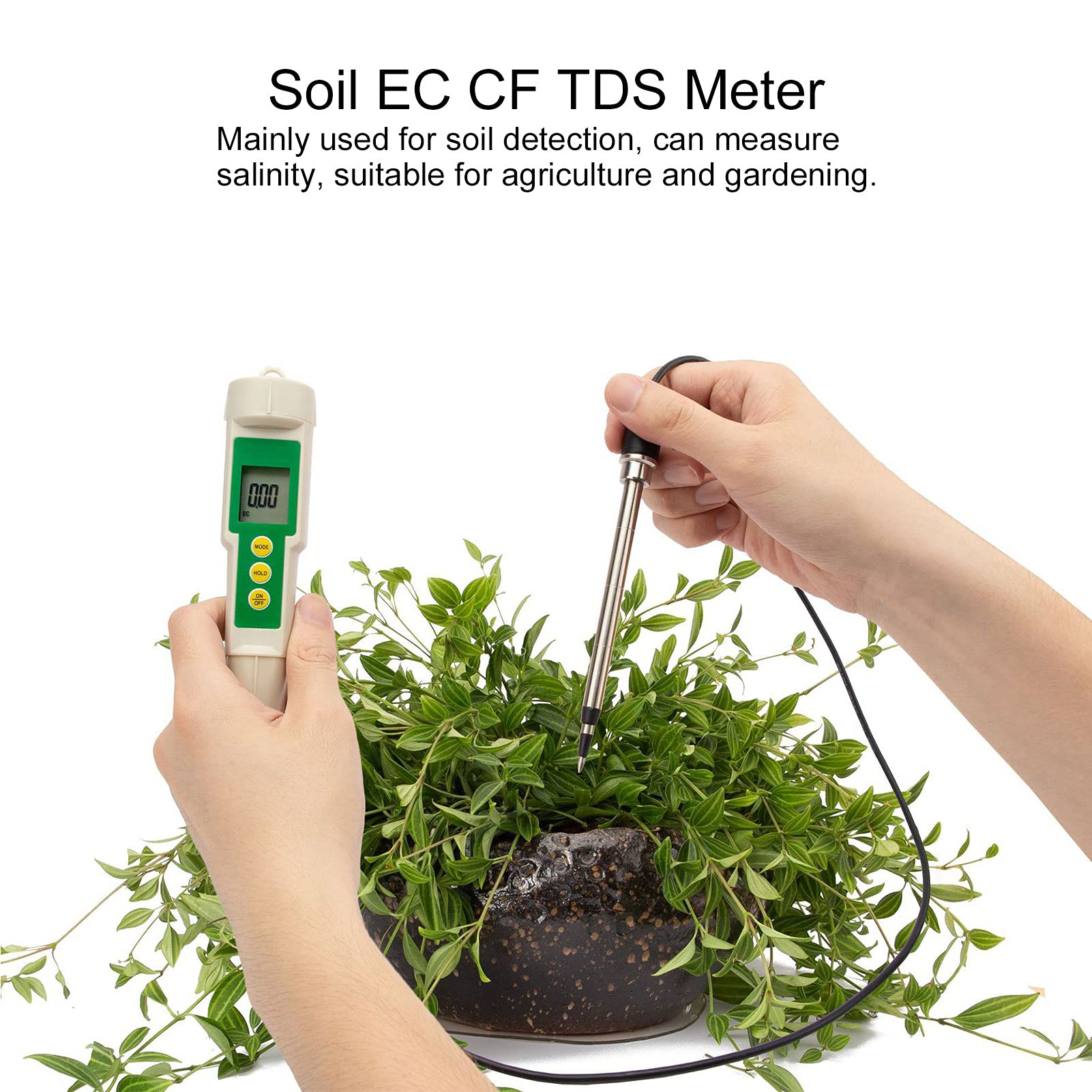Uxsiya EC-3185 Portable EC CF TDS 3-en-1 Medidor de Suelo para Jardín Horticultura Agricultura