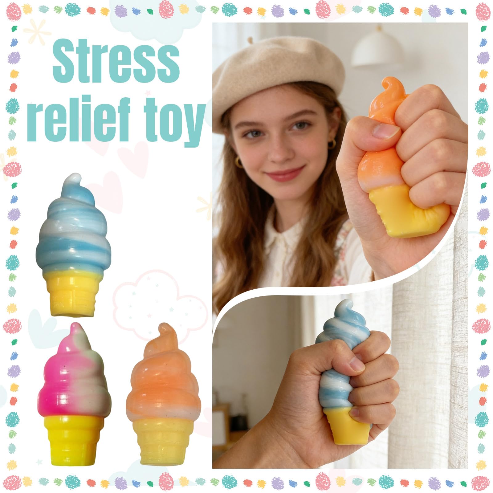 Ice Cream Squeeze Squishy, Ultra Soft Slow Rise Sensory Fidget Toy, Ice Cream Cone Squishy, Classroom Prize Party Favors (2#Sky Blue) - 5