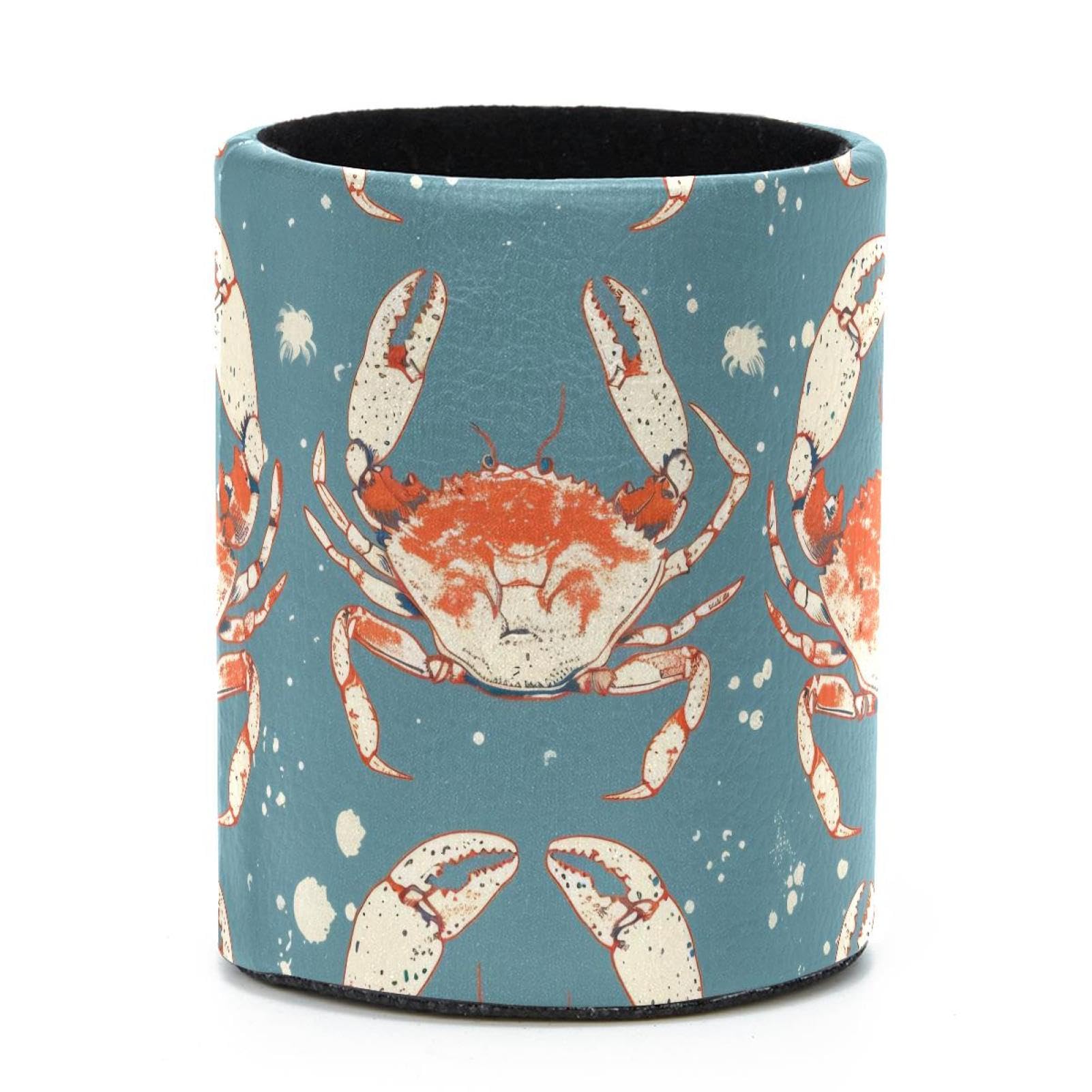VAPOKF Round Pencil Holders for Desk, Crab Seamless Aesthetic Pattern Pen Holders Pen Pot Makeup Brushes Storage Desktop Stationery Supplies Organiser for Home Office