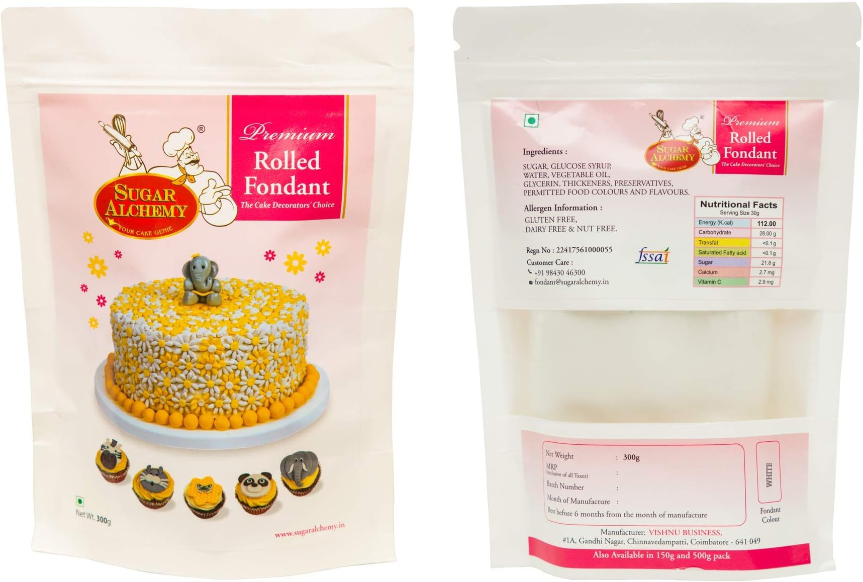 Sugar Alchemy® Fondant or Sugar Paste: 300g White (Gold, 9 Colors, 4 Flavors & Sparkle Range, ₹140-550)