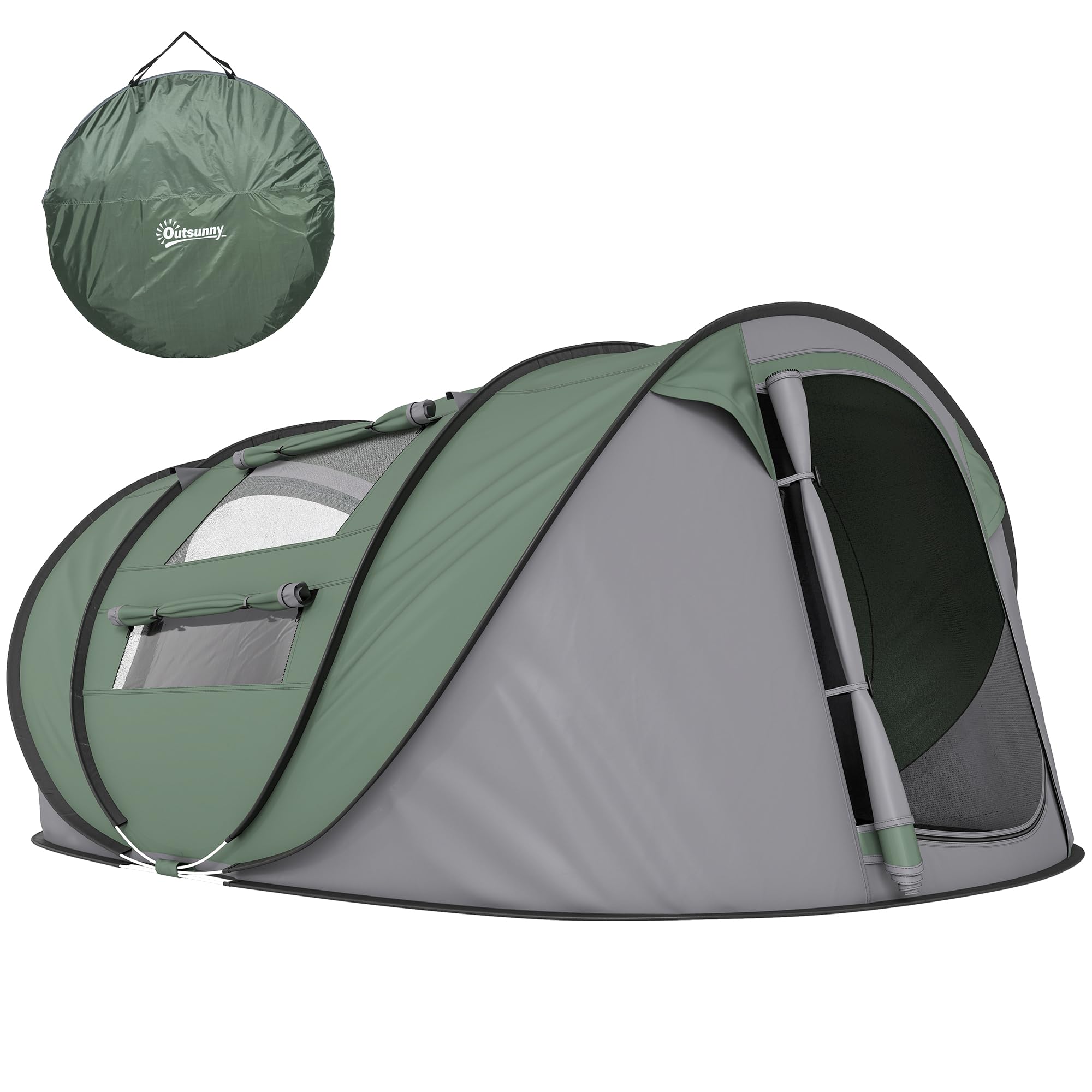 Outsunny 4 Person Pop-up Camping Tent Family Tent with Ground Sheet, 4 Windows and Portable Carry Bag for Beach Outdoor Trip