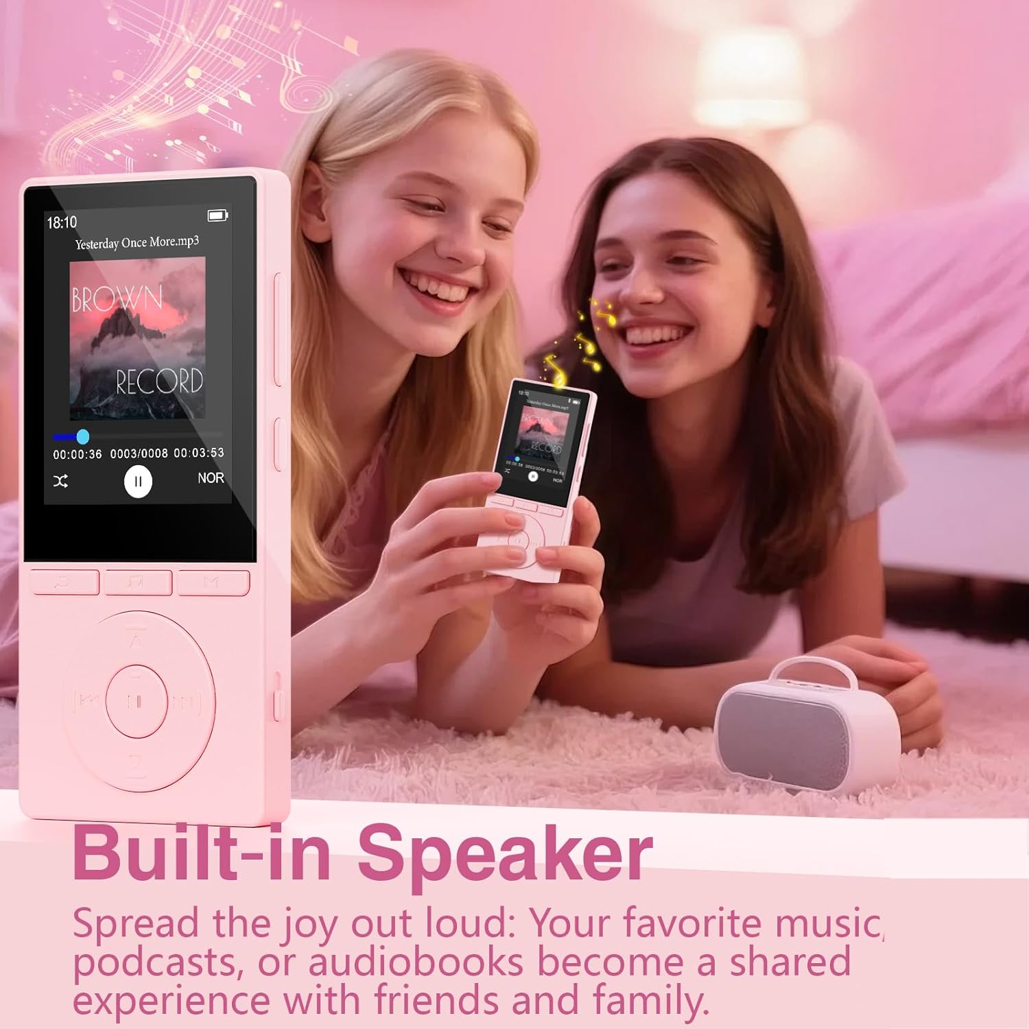 64GB MP3 Player with Bluetooth 5.3, Music Player with HiFi Sound for Sports Runners, 2.4" Screen MP3 Player Built in HD Speaker Voice Recorder E-Book, Expanded Up to 128GB, Earphone Included, Pink - Image 3