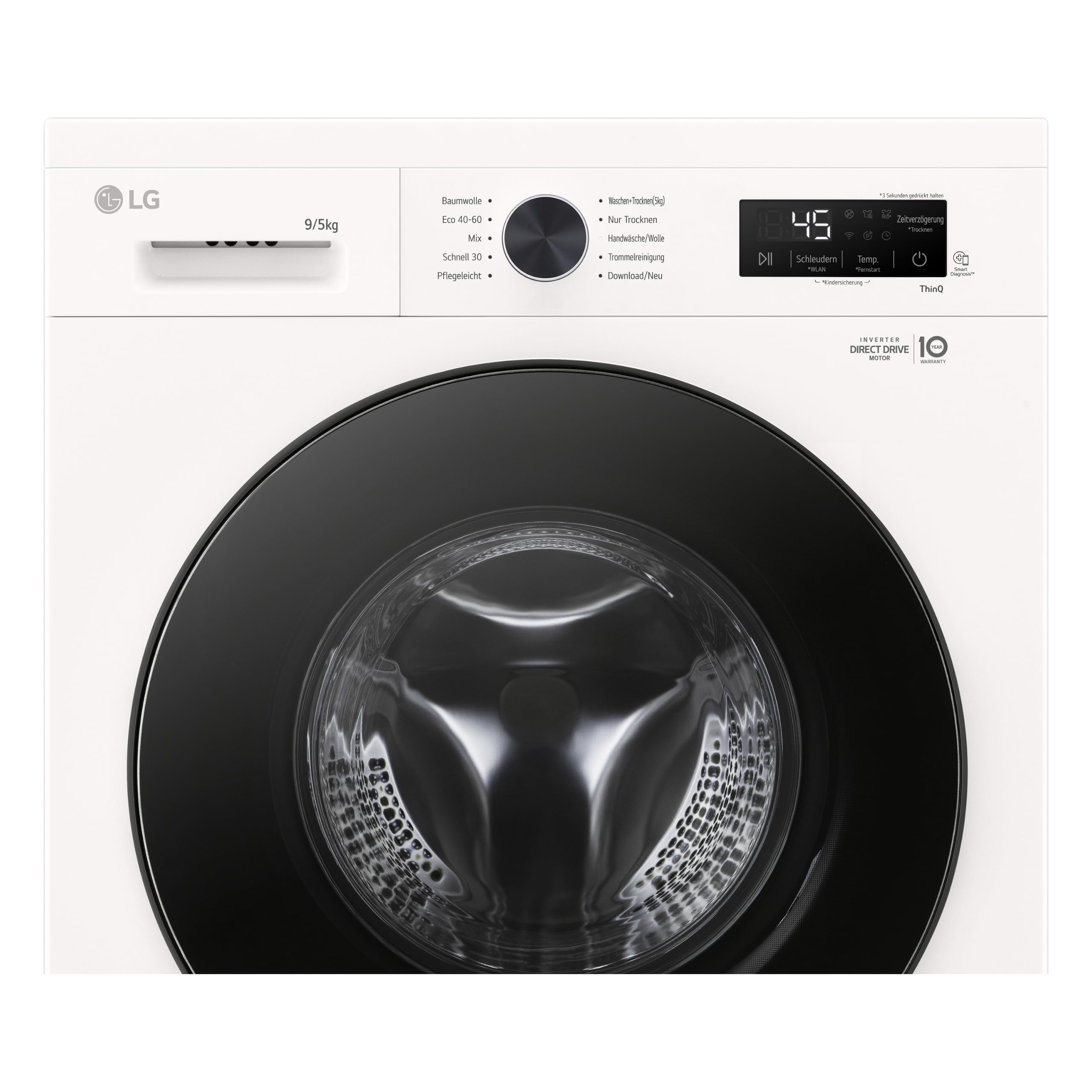 LG W4WB3095Y Waschtrockner (9 kg Waschen/5 kg Trocknen, Energieeffizienzklasse A/E 1.300 U/Min.) mit Steam, AquaLock und 6 Motion, Weiß