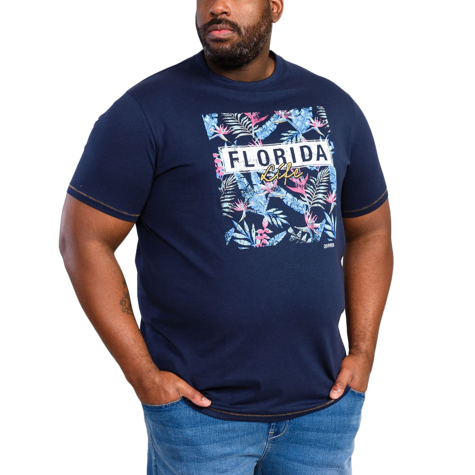 D555 Mens Prestwick Big Tall Florida Floral T-Shirt - 4XL Navy
