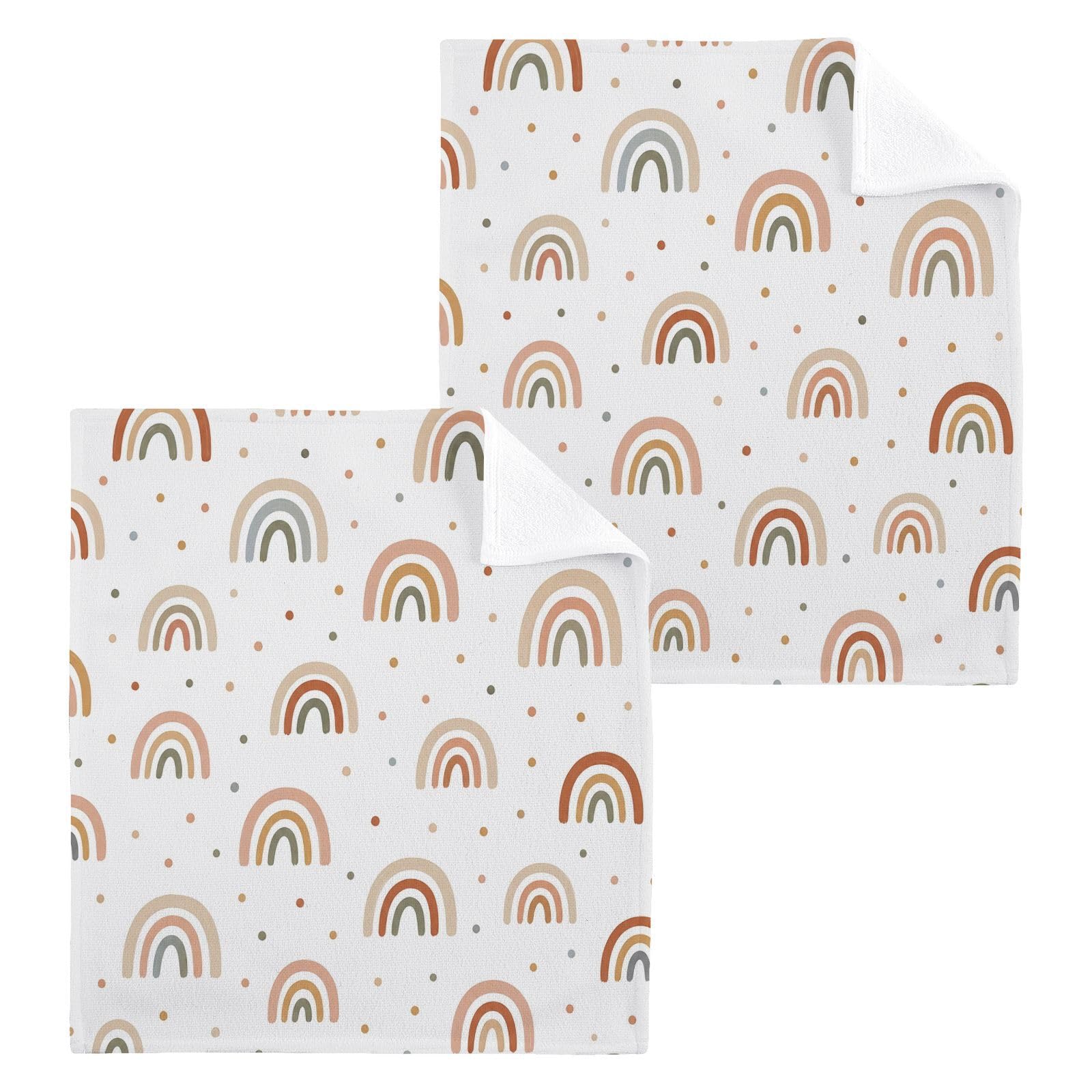 BOESI Rainbow Dots 12x12in Cotton Washcloth,Soft Absorbent Face Towel