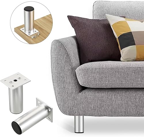 Miniatura 5 de Sumnacon 4 patas de muebles de aleación de aluminio, patas redondas ajustables para sofá, patas de gabinete de muebles, patas de 4 pulgadas para