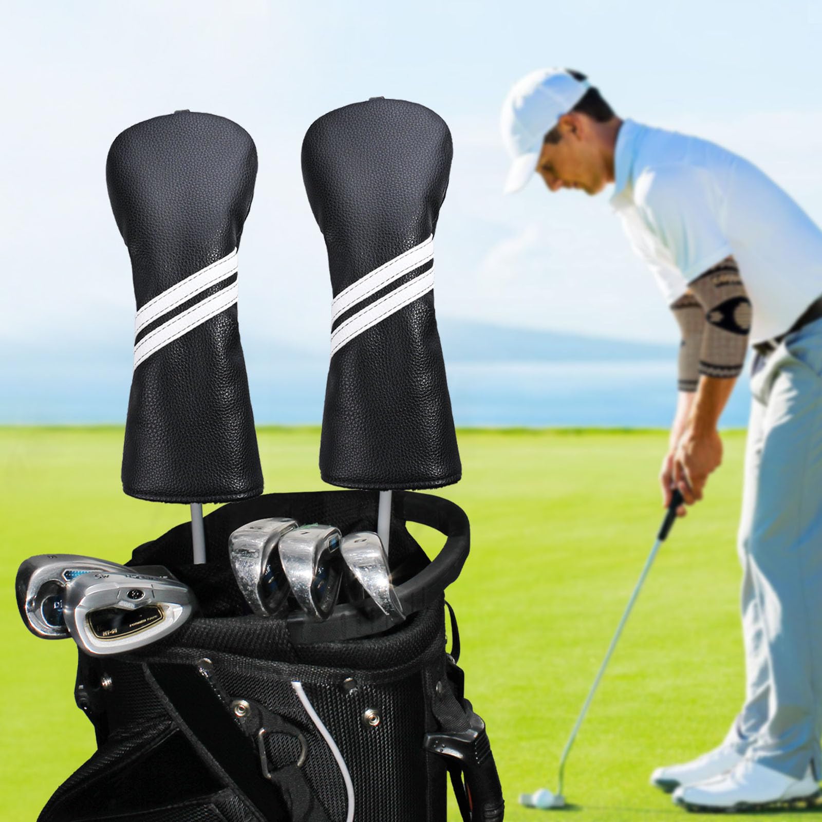 Golf Club Head Covers - 4pcs or 1pc Golf Accessories Club Covers Set for Woods and Driver Fairway Hybrids with Interchangeable Tags
