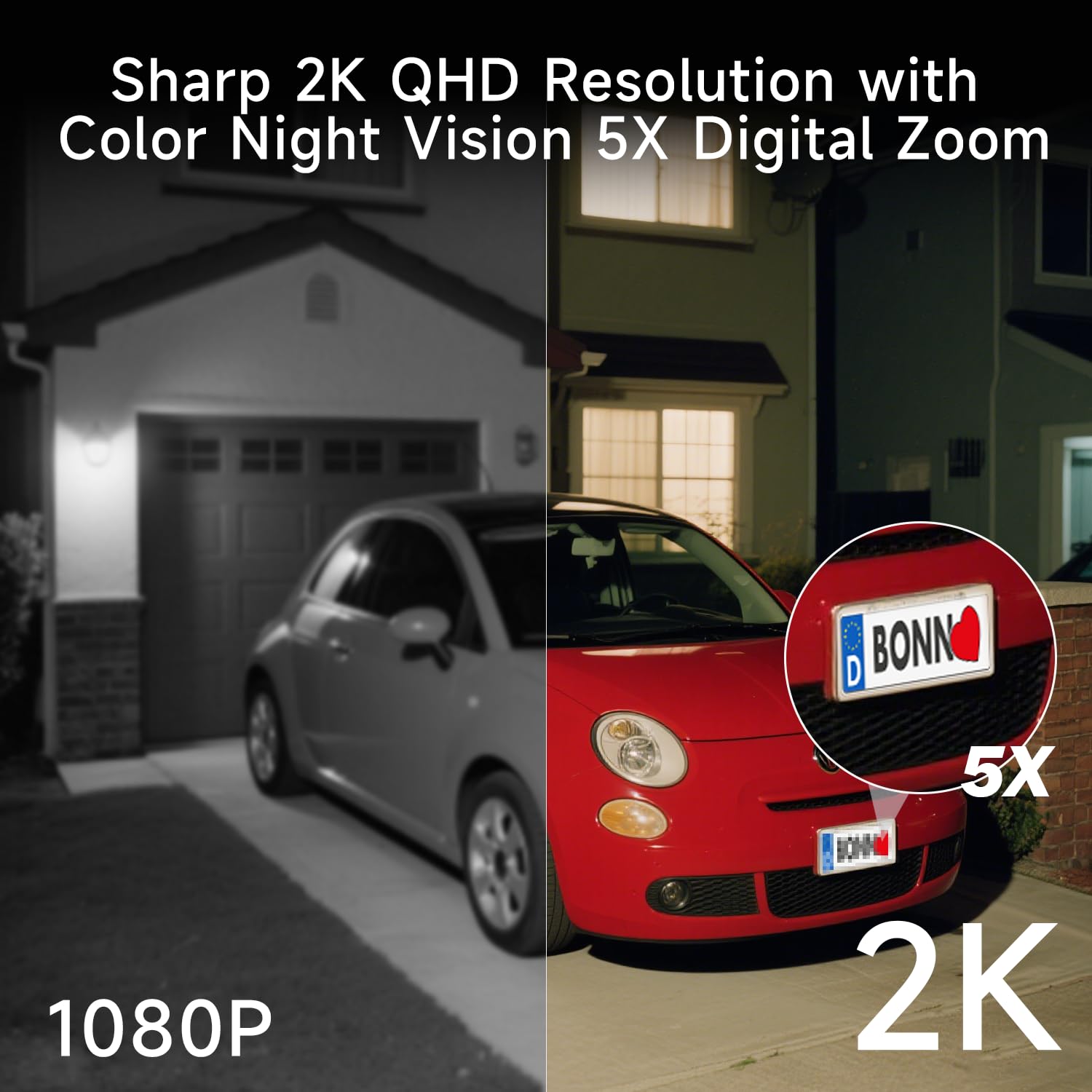 Lot de 4 caméras de sécurité d'extérieur sans fil 2K solaires sans fil avec Wi-Fi 5 GHz/2,4 GHz, détection de mouvement AI, vision nocturne couleur, audio bidirectionnel, IP65, stockage SD