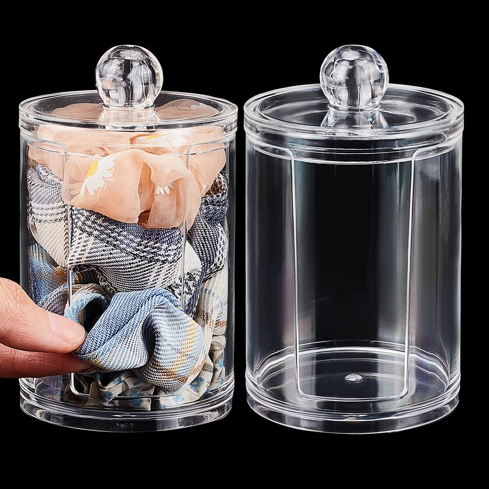 PH PandaHall 2pcs Acrylic Scrunchie Display Stand, Small Hair Ties Storage Organizer Clear Scrunchie Holder with Lid Hair Accessories Storage Rack for Women, 4.6 inch in Height