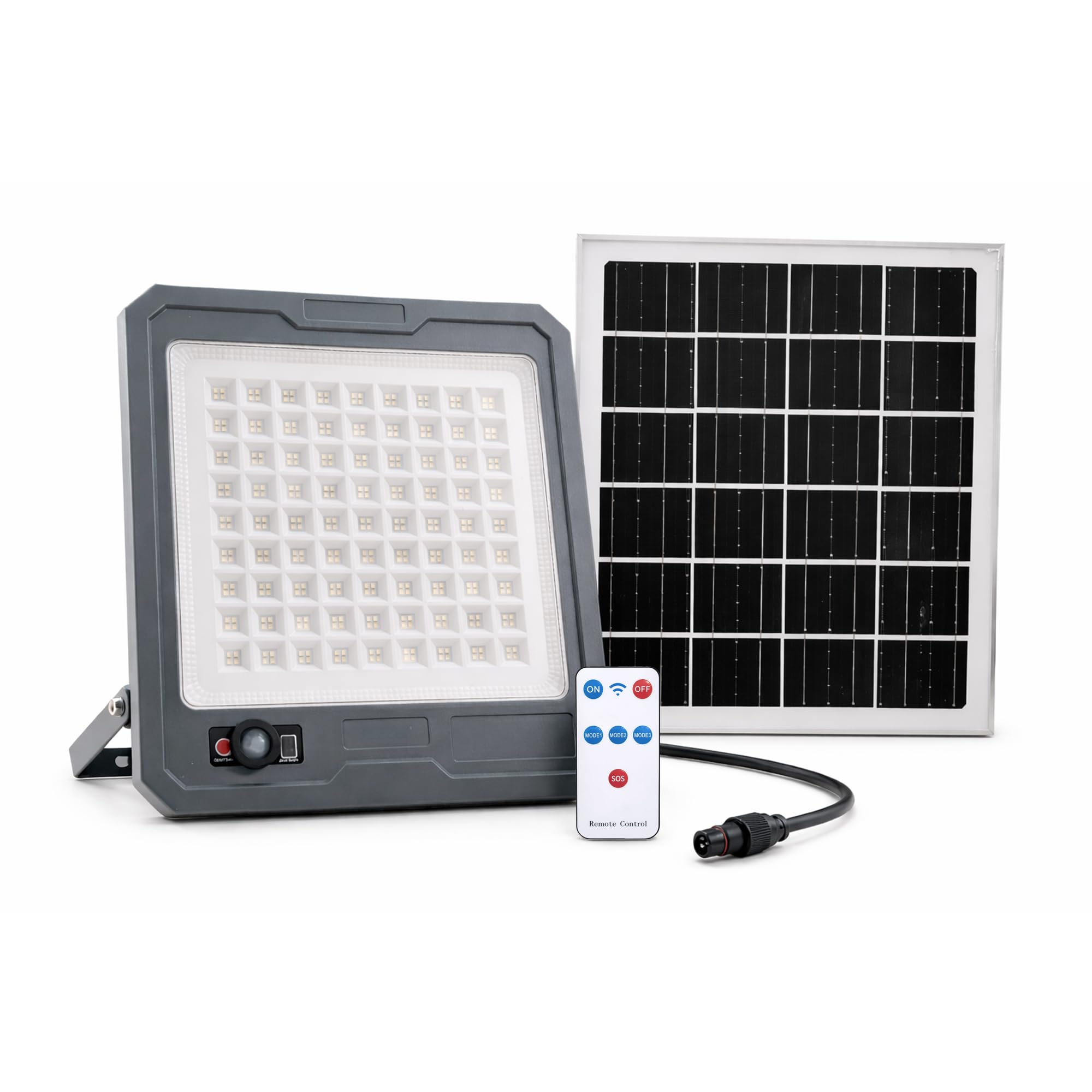 Generico Faro LED Solare 4100 Lumen con Sensore di Movimento, 324 LED SMD 2835, Pannello Separato 13W in Vetro, Batteria 10800mAh, Telecomando, IP66, per Giardino, Cortile, Esterno